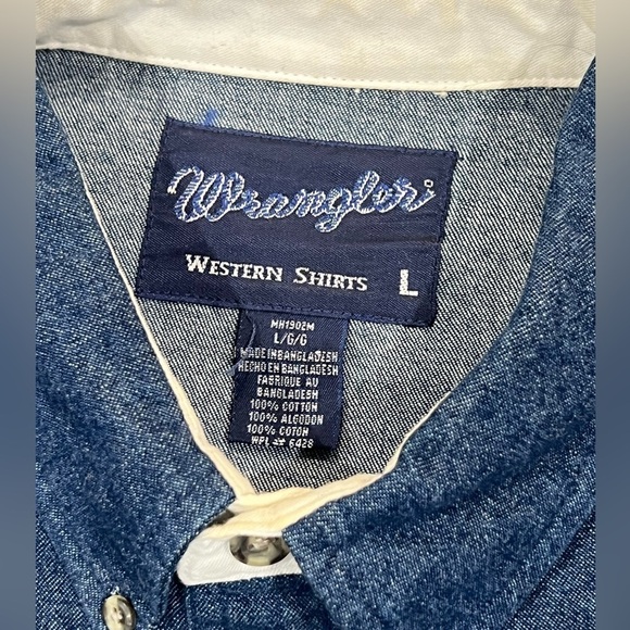 Men’s Large Wrangler Chambray Denim Western USA America Flag Vintage VTG Shirt - Picture 3 of 12